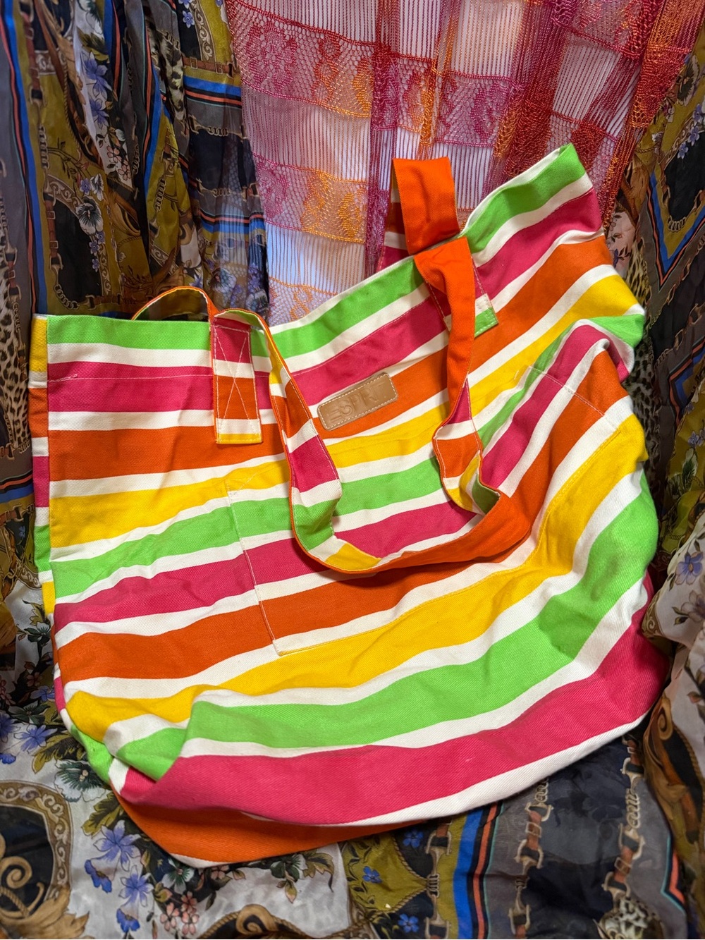 Sony Costumes Colorful Striped Canvas Tote Bag espirit y2k